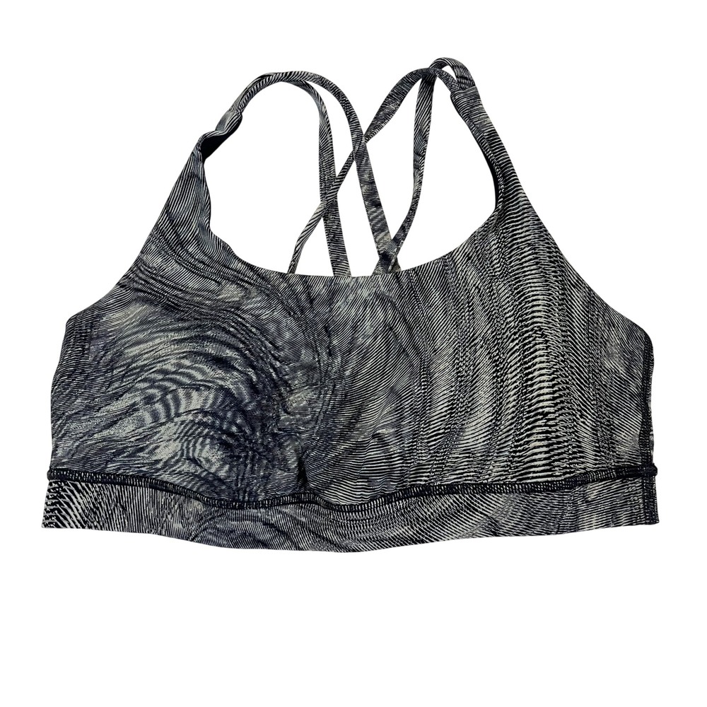 Lululemon Energy Bra Black Gray Wavy Print Strappy Back Size 10